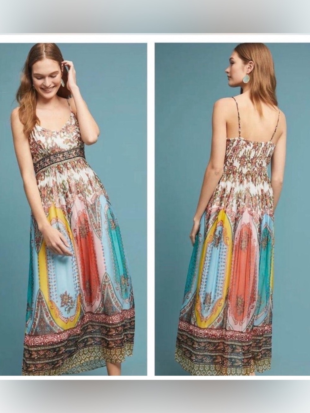 Anthropologie Virginia Colorful Paisley Print Vibrant Chiffon Maxi Dress Sz 4